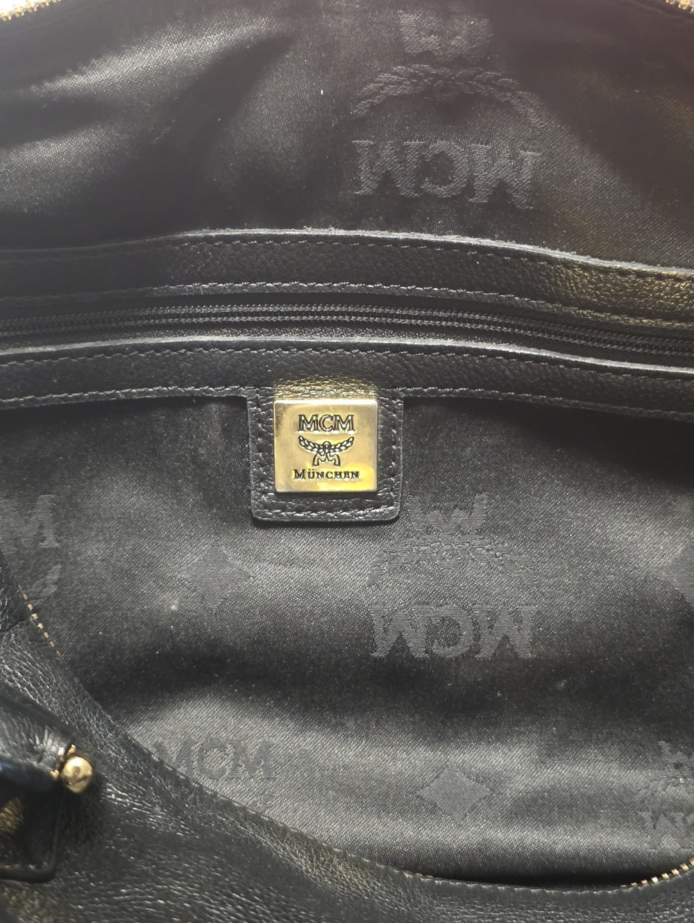 MCM Boston Bag With Gold Hardware Classic Black Leather Dome Satchel Handbag - Picture 13 of 15